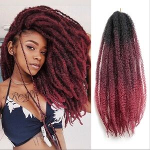 Ombre Burgundy Curly Faux Locs Hair Extensions - Women Hair